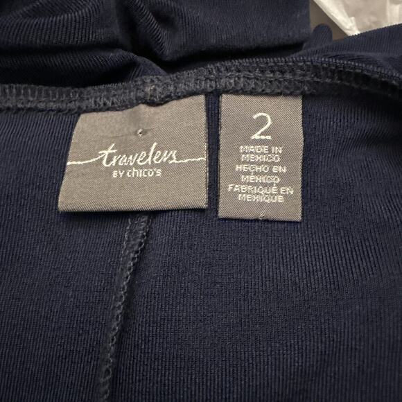 Chicos Travelers Tunic Top Large Size 2 Navy Blue Cold Shoulder - Picture 2 of 11